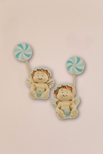 Calamita Angioletto con girandola in resina Celeste